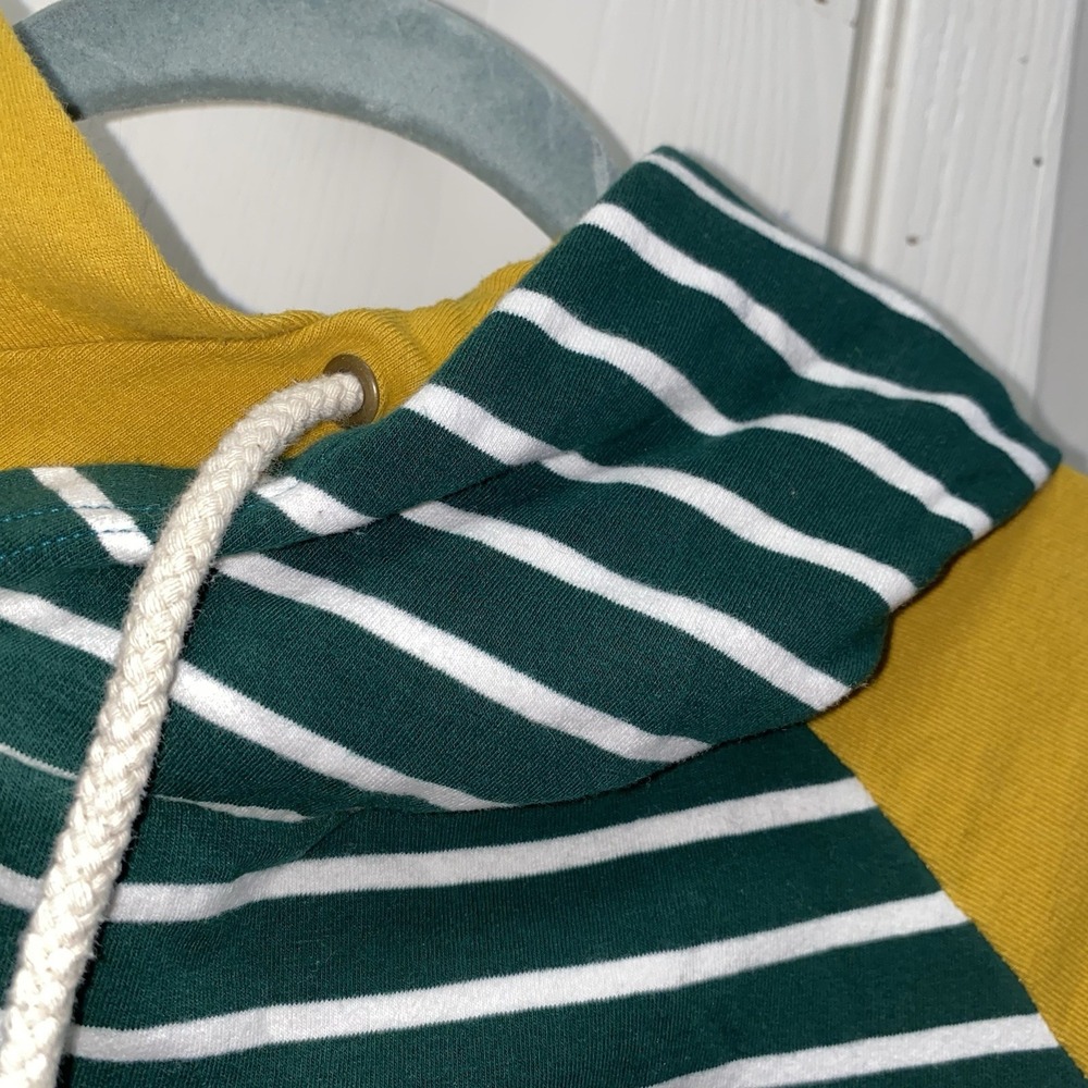 Women's & Colorblock Striped Double Hoodie Sweatshirt Green And Mustard Small - Picture 2 of 11
